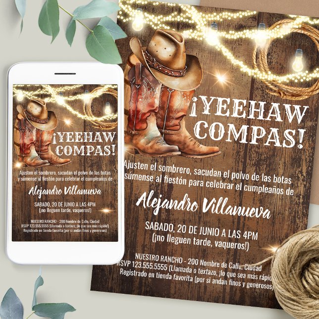 Convite Spanish Mexican Cowboy Cumpleaños Vaquero (Criador carregado)