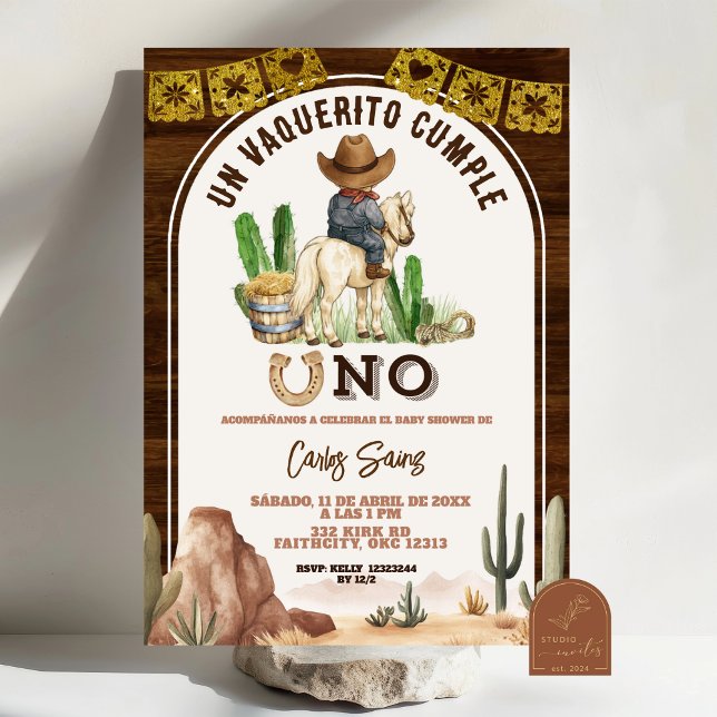 Convite Spanish Mexican Wild West Cowboy turning one (Criador carregado)
