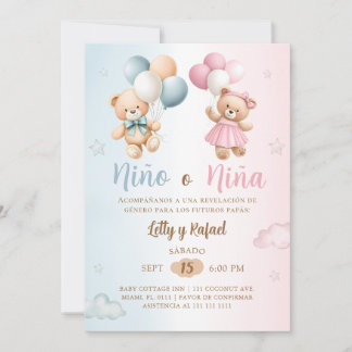 Convite Spanish Nino o Nina Teddy Bear Gender Reveal