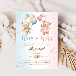 Convite Spanish Nino o Nina Teddy Bear Gender Reveal