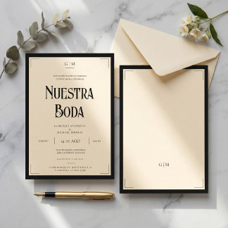 Convite Spanish Nuestra Boda Art Deco Eegant Wedding