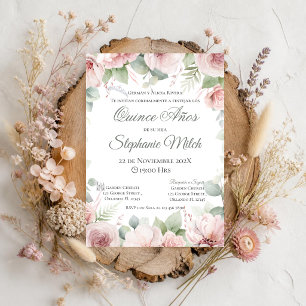 Convite Spanish Quinceanera convite floral rosa