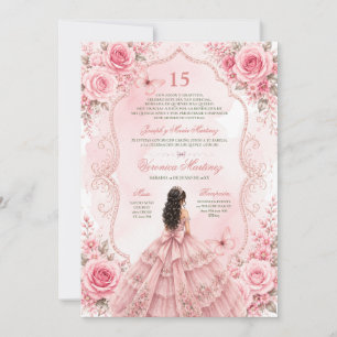 Convite Spanish Quinceañera Rosas Rosadas 15 Anos Princesa