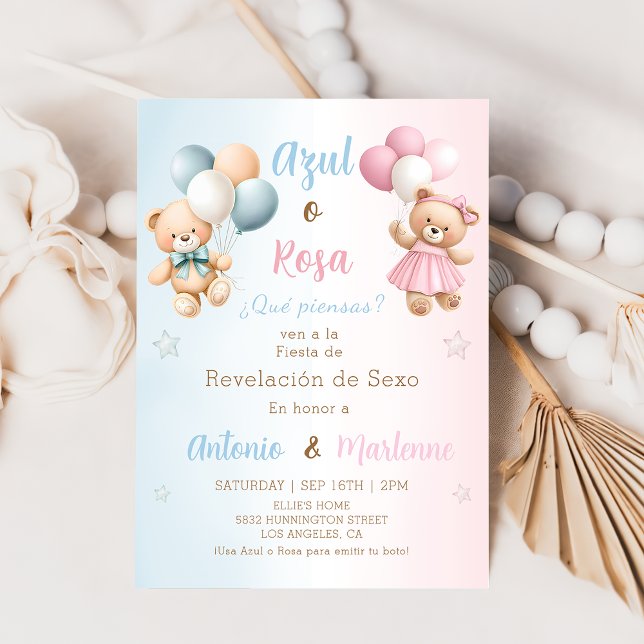 Convite Spanish Teddy Bear Gender Reveal Invitation (Criador carregado)