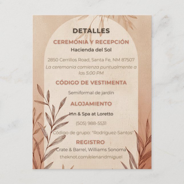Convite Spanish Wedding Details Card Terracotta Arch (Frente)