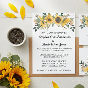 Convite Spanish Wedding Sunflowerr Floral Azul Marinho