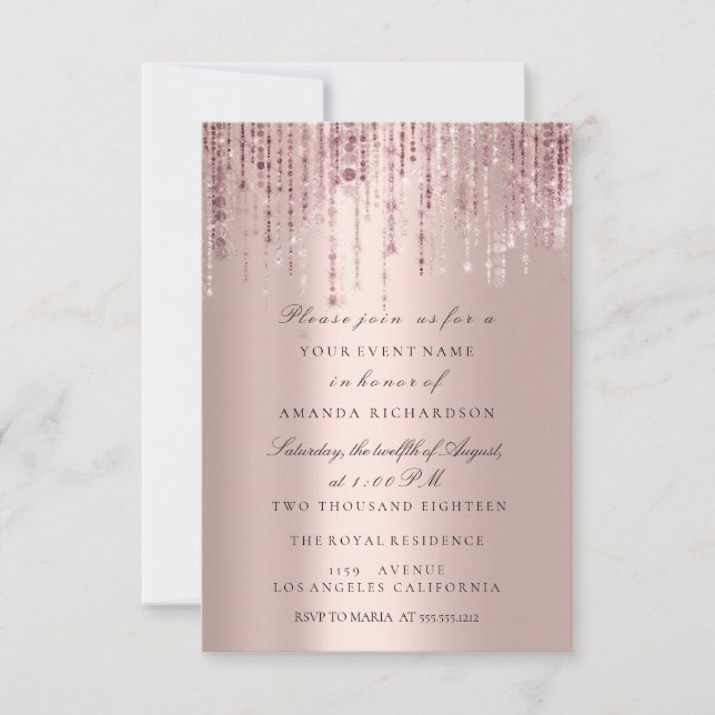 Convite Spark Glitter Drips Rose Marsala Chá de Noiva (Frente)