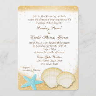 Convite Sparkle Beach Sea Shell Aqua e Dourado casamento