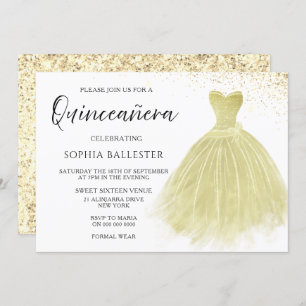 Convite Sparkle Champagne Gown Quinceanera