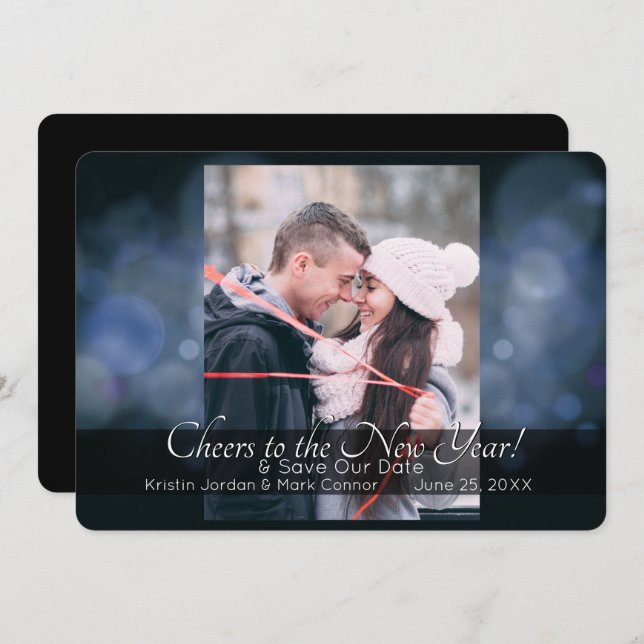 Convite Sparkle de Ano Novo Salve a Data (Frente/Verso)