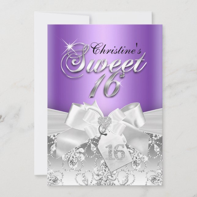 Convite Sparkle Diamond Arco Purple Sweet 16 Invite (Frente)