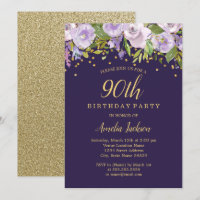 Sparkle Floral Purple Dourado 90 de Aniversário Co