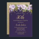 Convite Sparkle Floral Purple Dourado aniversário de 30 an<br><div class="desc">Mais elegantes convites florais de aniversário na Loja Little Bayleigh!</div>