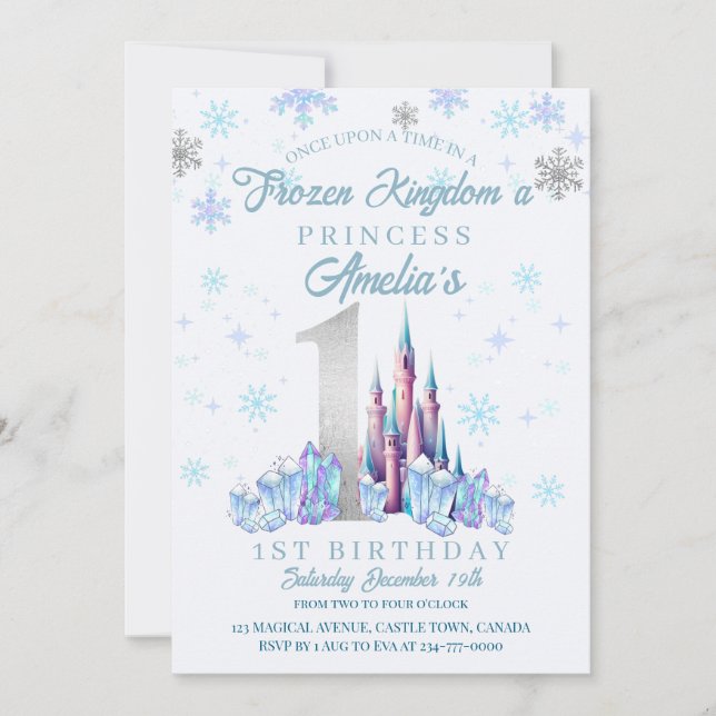 Convite Sparkle Frozen Castle primeiro aniversario (Frente)