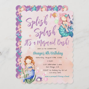 Convite Sparkle Mermaid Bash Birthday