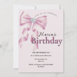 Convite Sparkle Pink Coquette Bow 1st