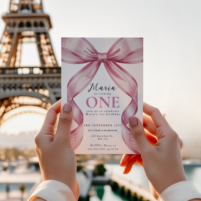 Convite Sparkle Pink Coquette Bow 1st (Criador carregado)