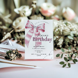 Convite Sparkle Pink Coquette Bow 1st