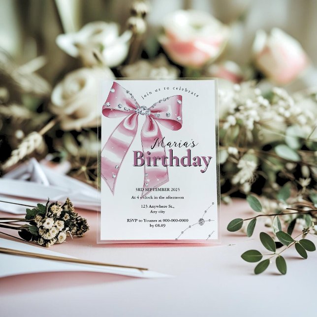 Convite Sparkle Pink Coquette Bow 1st (Criador carregado)