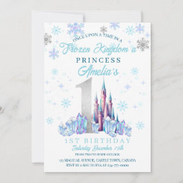 Convite Sparkle Silver Frozen Kingdom Castle primeiro aniv