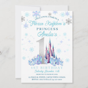Convite Sparkle Silver Frozen Kingdom Castle primeiro aniv