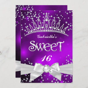 Convite Sparkle Tiara Sweet 16 partido roxo