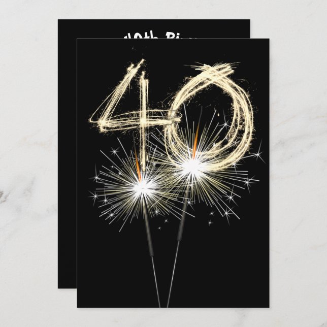 Convite Sparklers de aniversário de 40 anos (Frente/Verso)