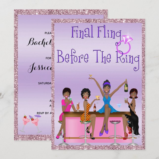 Convite Sparkles clássicos e Festa de solteira brilhante (Frente/Verso)