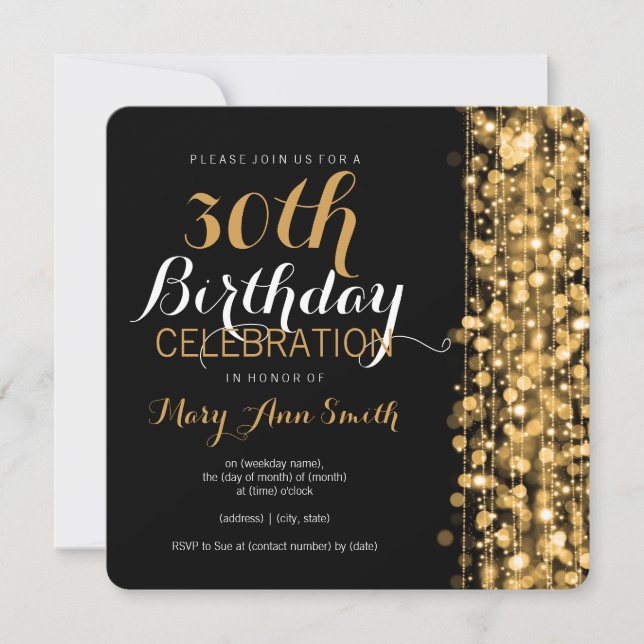 Convite Sparkles Dourados elegantes do partido de (Frente)