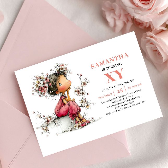 Convite Sparkling Fairy Girl 3rd Birthday Blush Floral  (Sparkling Fairy Girl 3rd Birthday Blush Floral invitation)