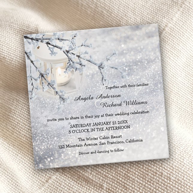 Convite Sparkling Snow Lantern Winter Wedding Invitation (Criador carregado)