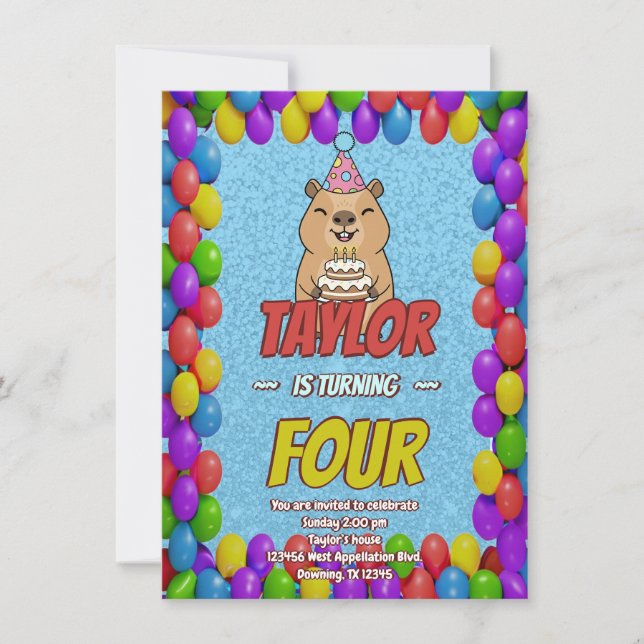 Convite Sparkly Capybara Birthday Invite (Frente)