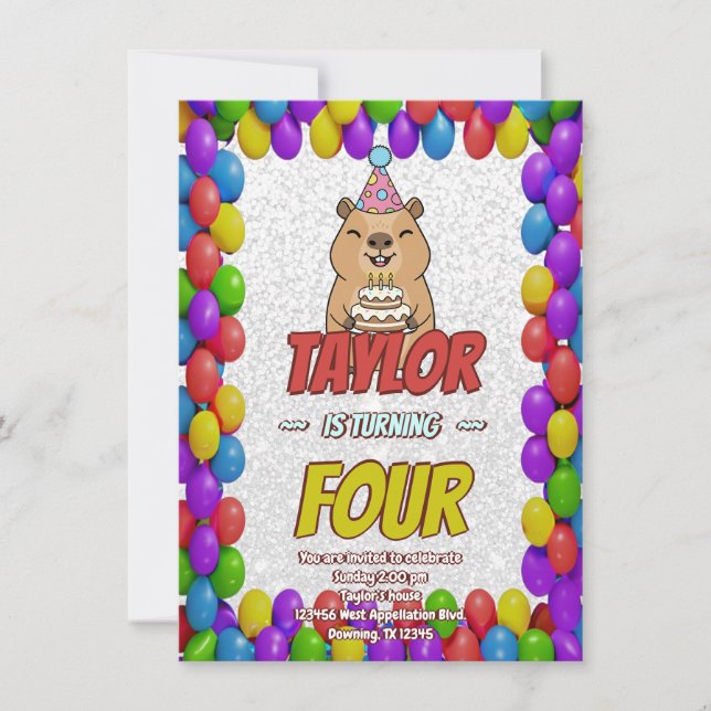 Convite Sparkly Capybara Birthday Invite (Frente)