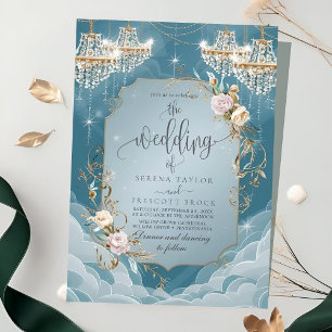 Convite Sparkly Chandelier Floral Lavish Wedes