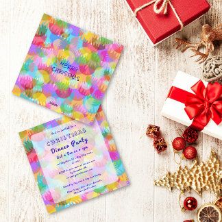 Convite Sparkly Colorful Simple Christmas Dinner Party