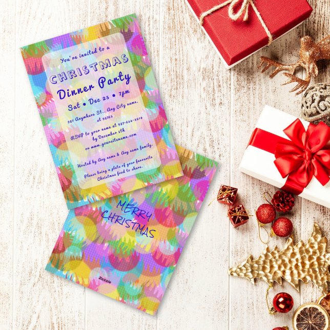 Convite Sparkly Colorful Simple Christmas Dinner Party  (Criador carregado)