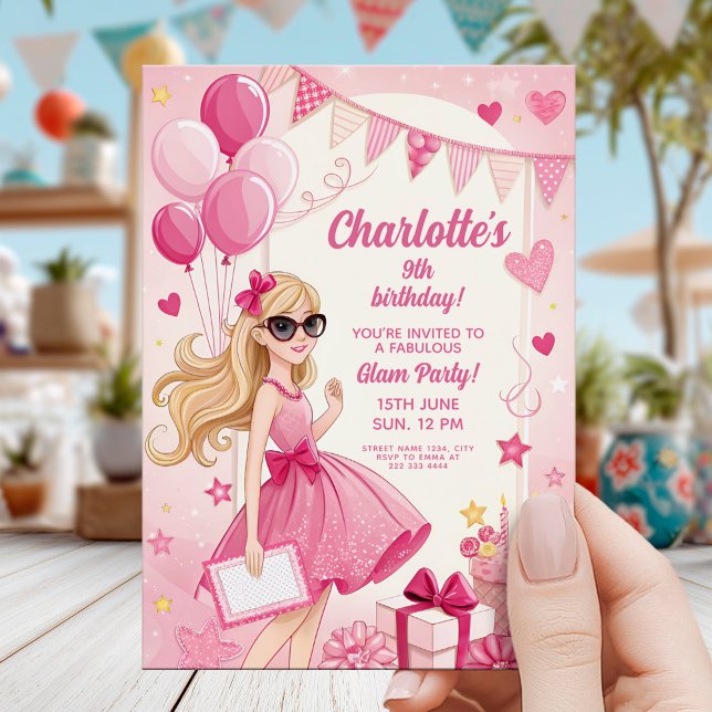 Convite Sparkly Pink Glam Birthday Party (Criador carregado)