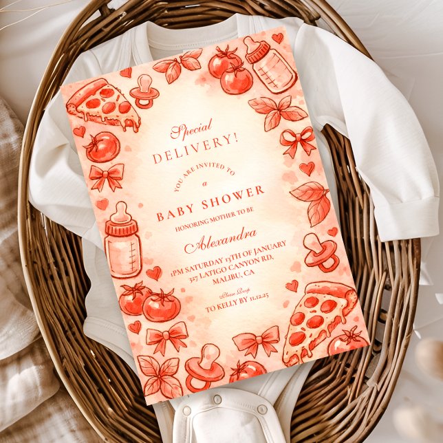 Convite Special Delivery Pizza Baby Shower (Criador carregado)