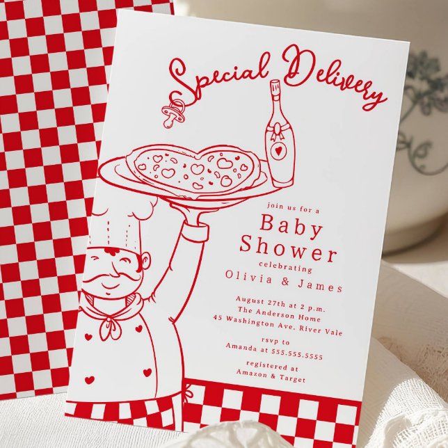 Convite Special Delivery Pizza Baby Shower Invite (Criador carregado)