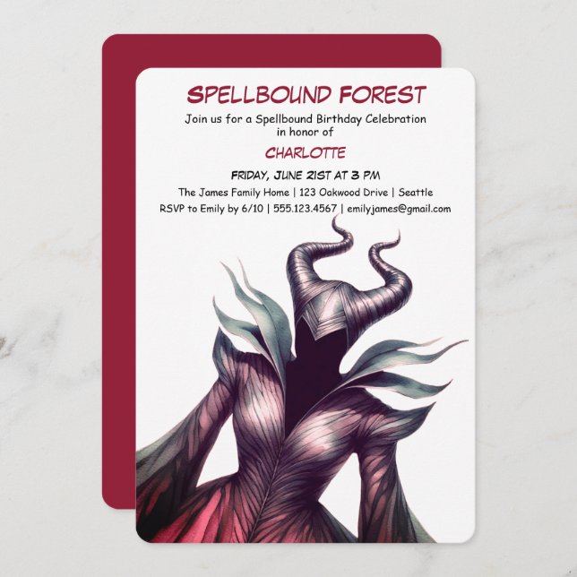 Convite Spellbound Forest – Dark Fairy Birthday Party  (Frente/Verso)