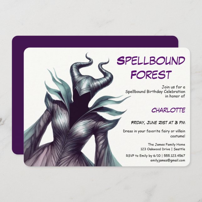 Convite Spellbound Forest – Dark Fairy Birthday Party  (Frente/Verso)