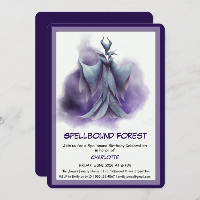 Convite Spellbound Forest – Dark Fairy Birthday Party  (Frente/Verso)