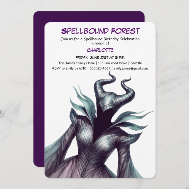 Convite Spellbound Forest – Dark Fairy Birthday Party  (Frente/Verso)