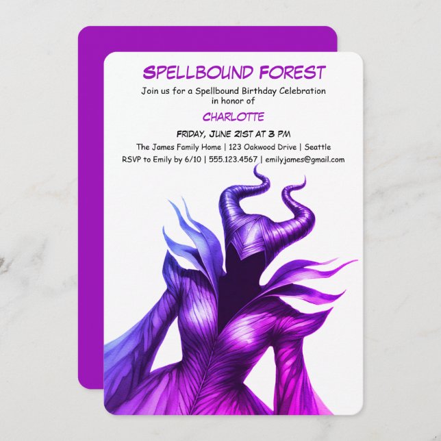 Convite Spellbound Forest – Dark Fairy Birthday Party  (Frente/Verso)