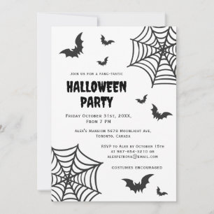 Convite Spider Web Bat Spooky Black White Halloween Party
