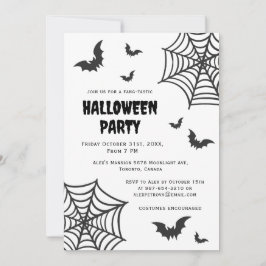 Convite Spider Web Bat Spooky Black White Halloween Party