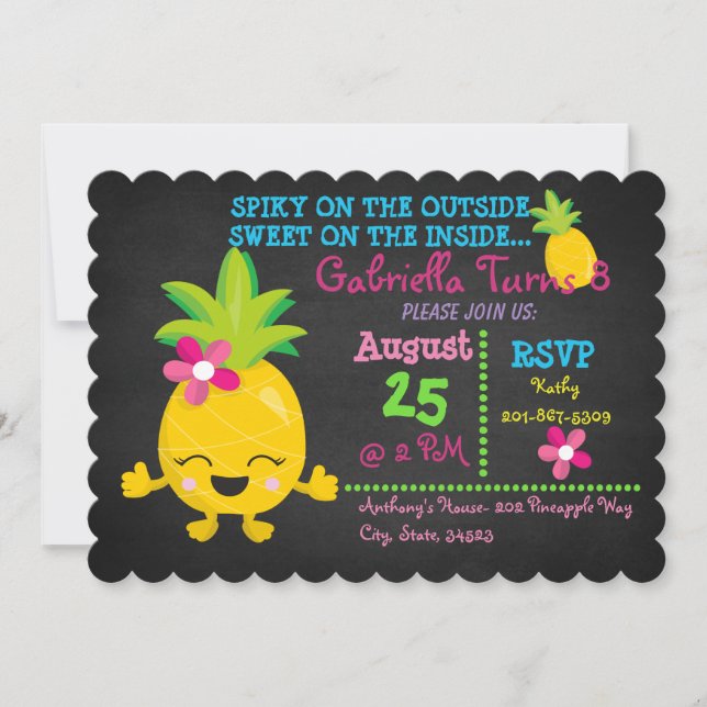 Convite Spiky no lado de fora doce no aniversário de Dentr (Frente)