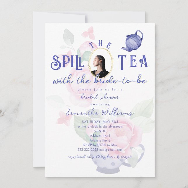Convite Spill the Tea with the Bride-to-be Bridal Shower (Frente)