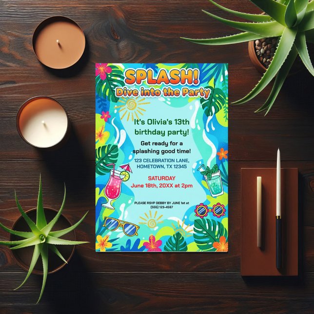 Convite Splash Dive Summer Birthday Party (Criador carregado)