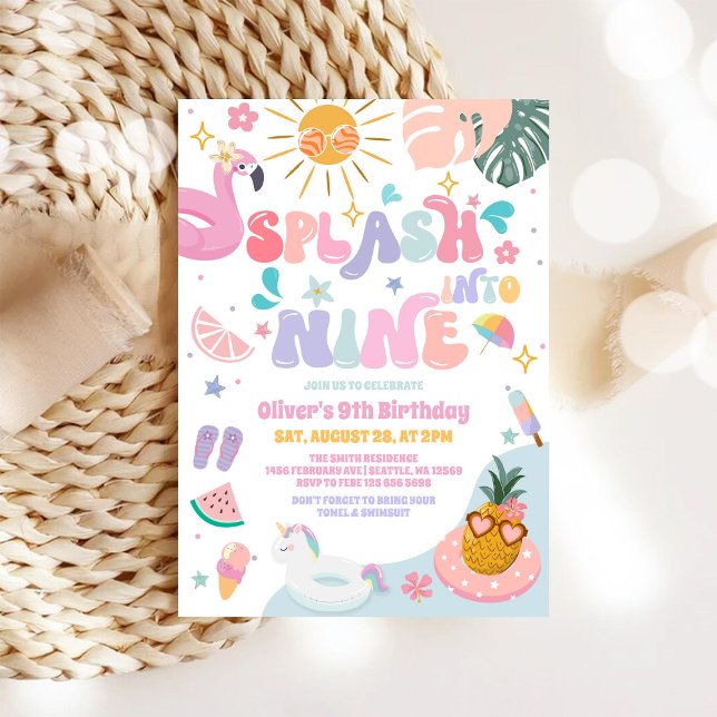 Convite Splash Into Nine Pool Party Summer 9th Birthday (Criador carregado)